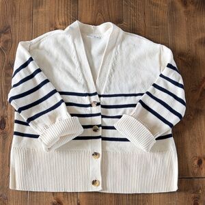 GAP Cream and Navy Striped V-Neck Button Cardigan